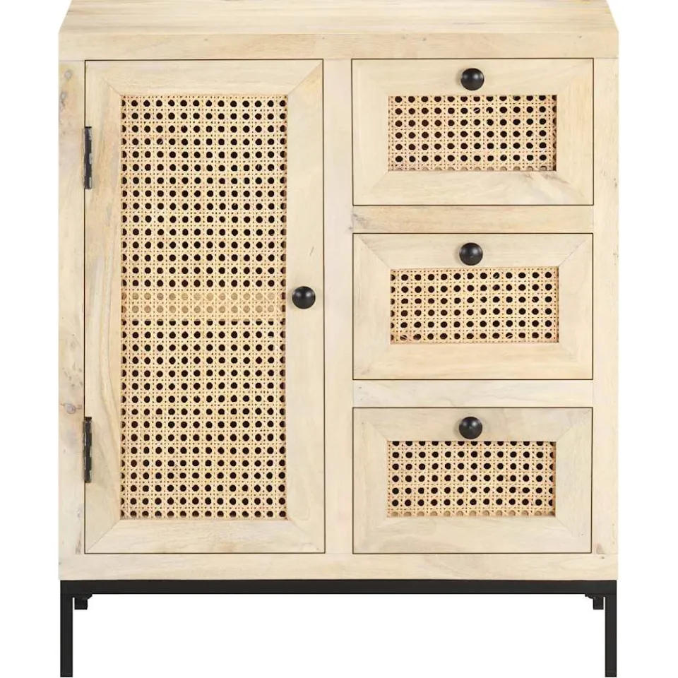 vidaXL Dressoir 60x35x70 cm massief mangohout en natuurlijk riet bruin, foto 2