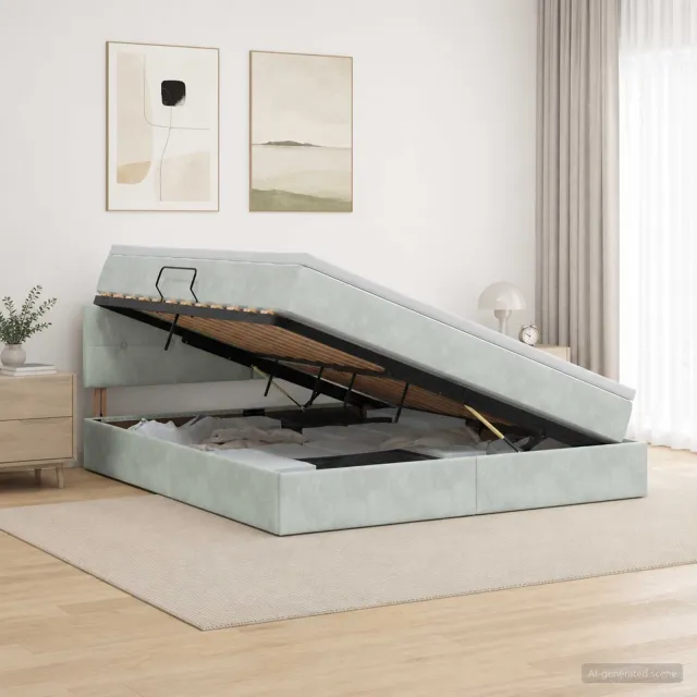 vidaXL Opslag bed met hoofdeinde Lichtgrijs 180 x 200 cm Fluweel