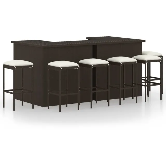 vidaXL 8-delige Tuinbarset met kussens poly rattan bruin