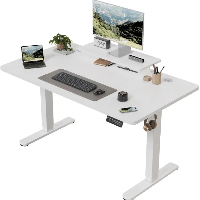 Atlasyx bureau - Tafel - Zit sta - Bureautafel - Computerbureau - Ruim werkoppervlak - Elektrisch verstelbaar - 140 x 60 cm - Wit