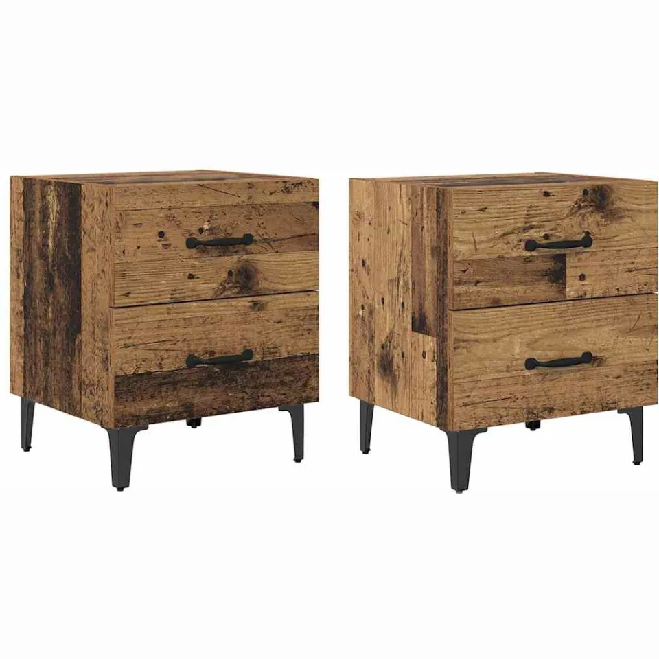 vidaXL Bed kast 2 st Oudhout 40 x 35 x 47,5 cm Bewerkt hout bruin, foto 3