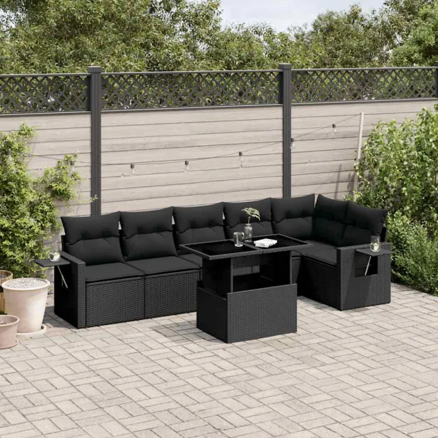 vidaXL 7-delige Loungeset met kussens poly rattan zwart, foto 2