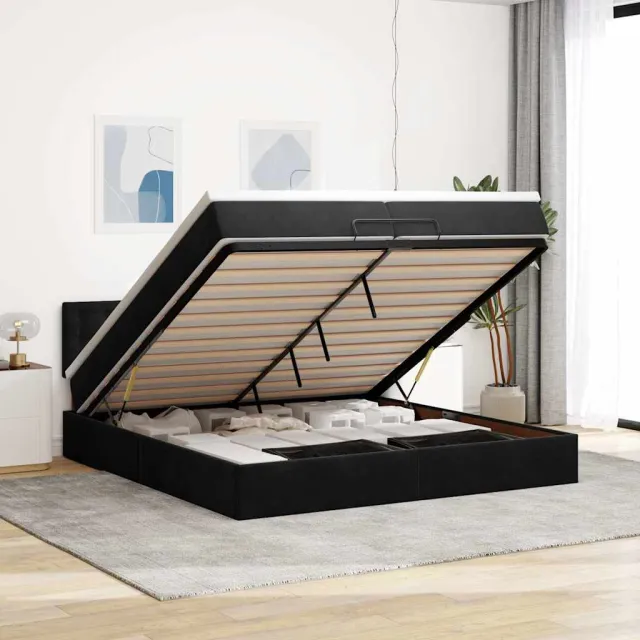 vidaXL Ottoman bed met matras 200x200 cm fluweel zwart