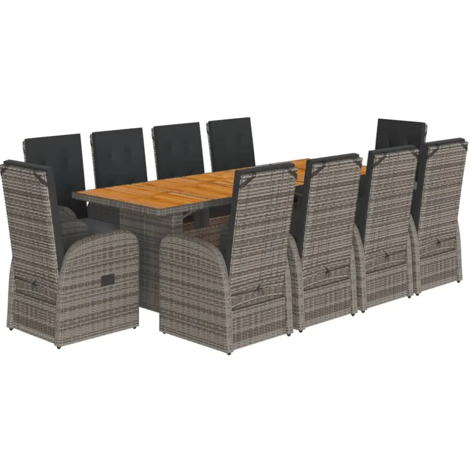 vidaXL 11-delige Tuinset met kussens poly rattan grijs, foto 3