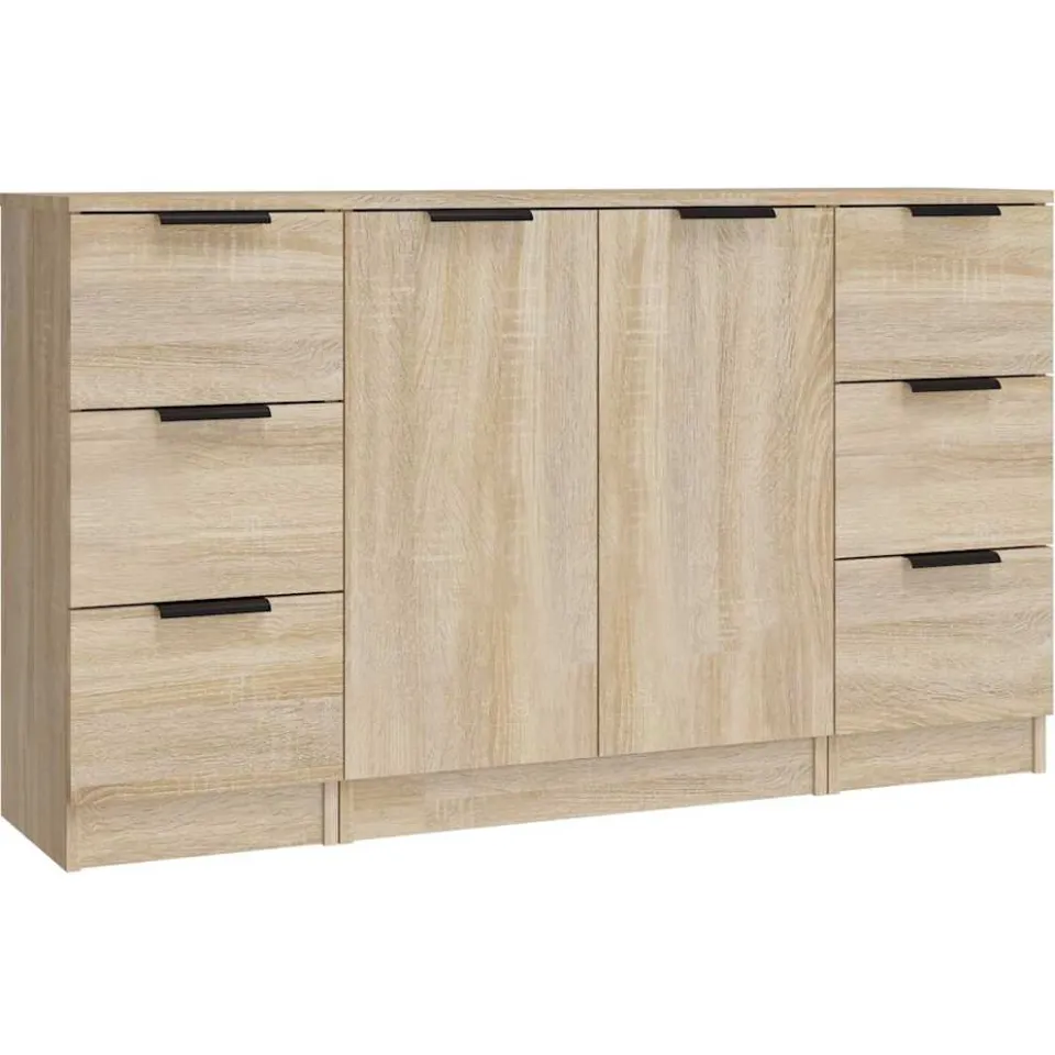 vidaXL Dressoirs 3 st bewerkt hout sonoma eiken Bruin