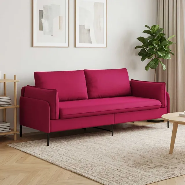 vidaXL 3-Zits Bank 3-zits Wijnrood 222 x 81 x 89 cm fluweel Bordeauxrood