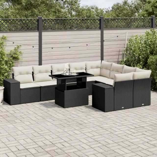 vidaXL 10-delige Loungeset met kussens poly rattan zwart, foto 2