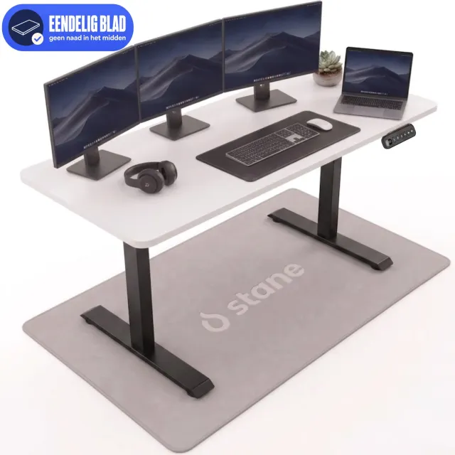 Stane Zit Sta Bureau Elektrisch Verstelbaar - Kabelgoot - 160 x 80 cm - Wit Blad, Zwart Frame