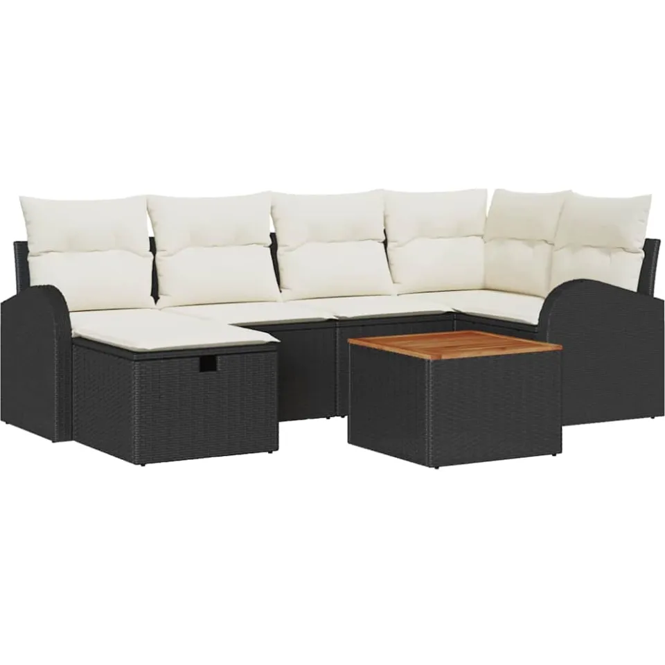 vidaXL Tuinbankenset 7 st Zwart Poly riet