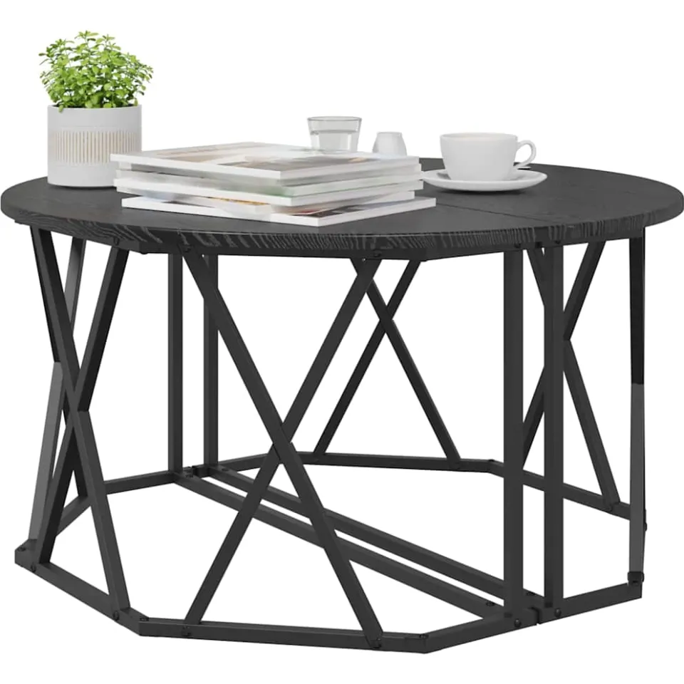 vidaXL Salontafel Zwart Eiken 80 x 80 x 42 cm Engineered hout en staal, foto 2