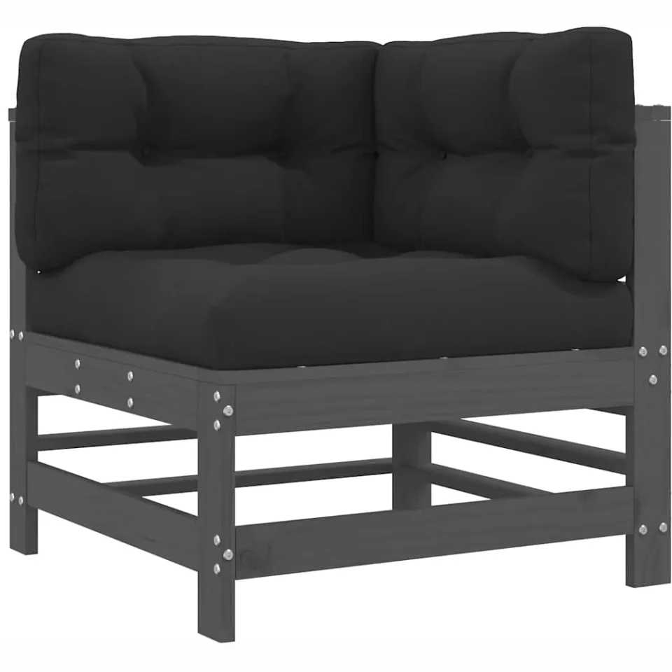 vidaXL 5-delige Loungeset met kussens massief hout grijs, foto 4