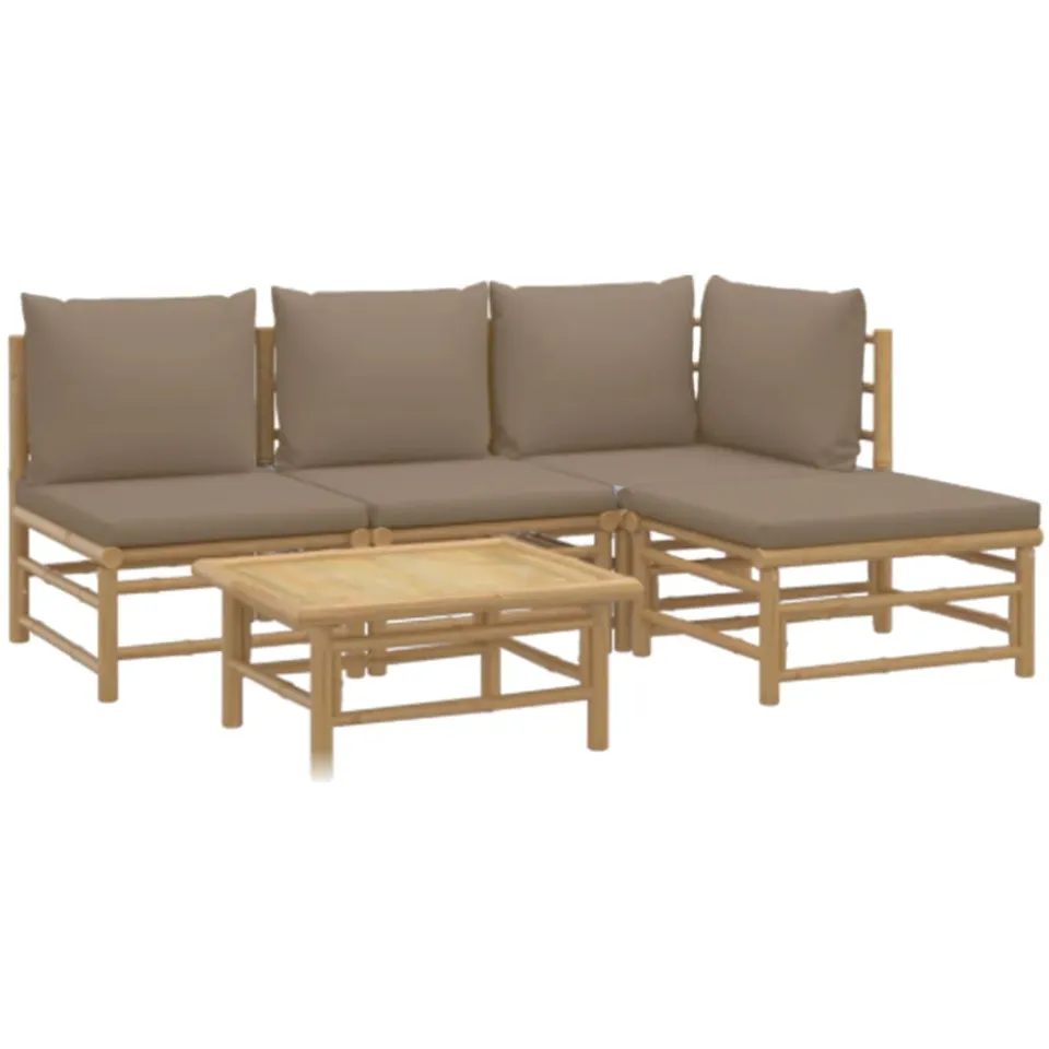 vidaXL 5-delige Loungeset met kussens bamboe taupe Bruin