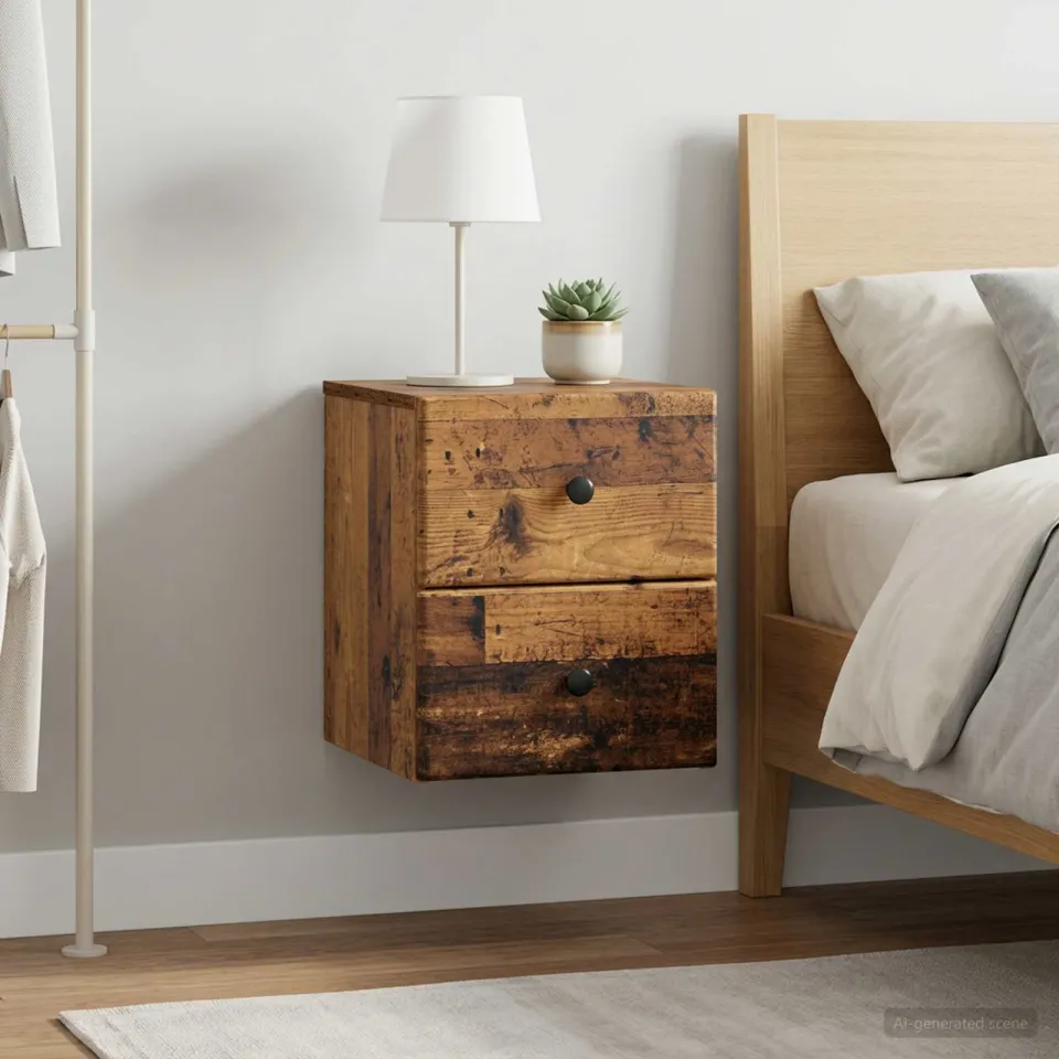 vidaXL Wandbeugel Bedkast 2 st Oud hout 34,5 x 33 x 40 cm Bewerkt hout bruin, foto 4