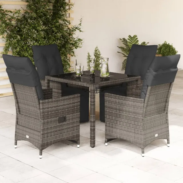 vidaXL 5-delige Bistroset met kussens poly rattan grijs, foto 2