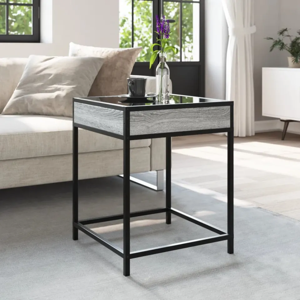 vidaXL Salontafel met Infinity LED 40x40x51 cm grijs sonoma eikenkleur, foto 3
