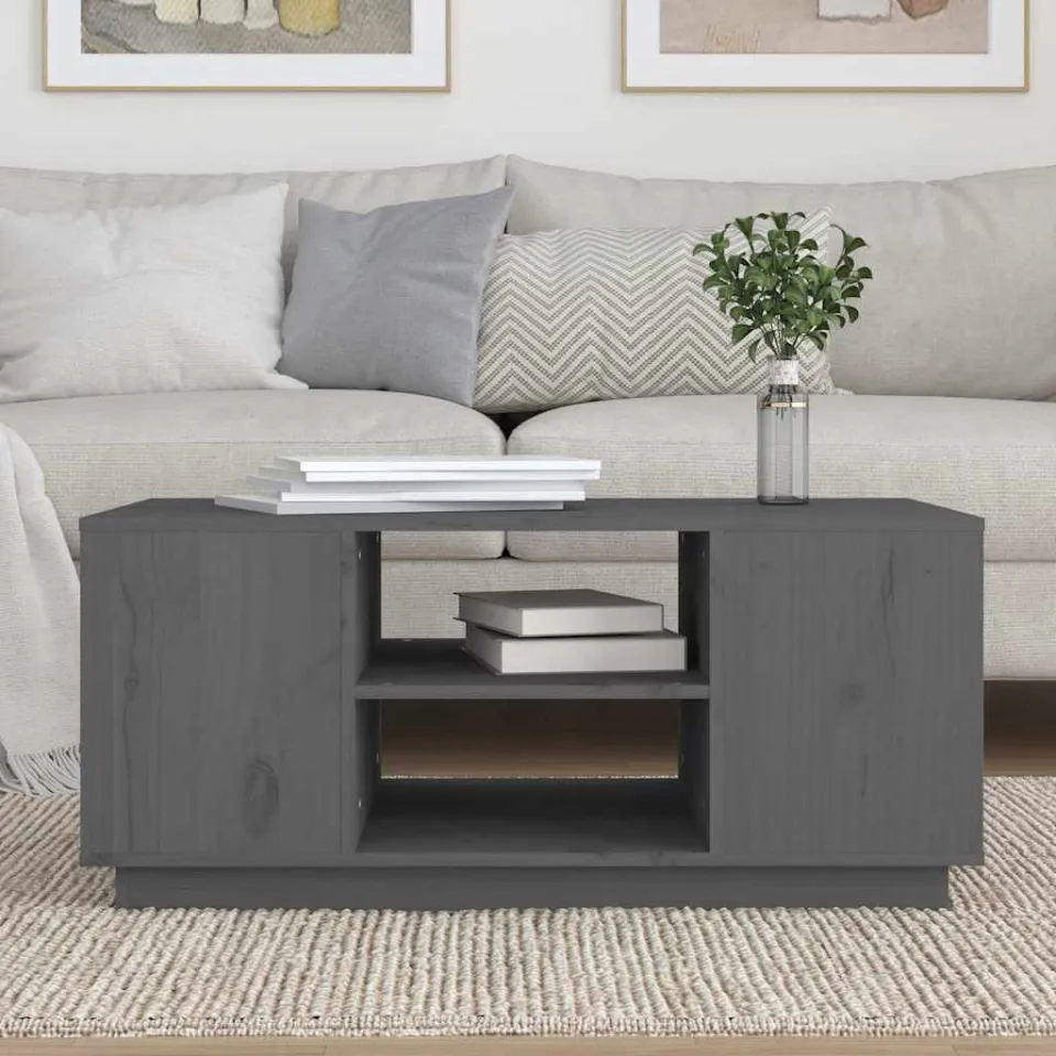 vidaXL Salontafel 90x49x40,5 cm massief grenenhout grijs, foto 3