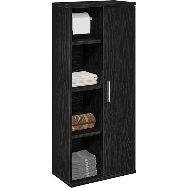 vidaXL Badkamerkast met rolhouder 39x22x90 cm zwart