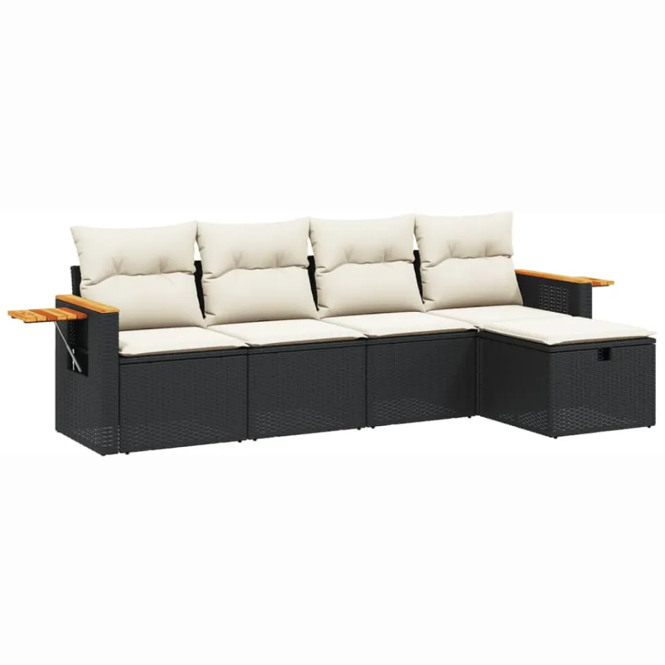 vidaXL 5-delige Loungeset met kussens poly rattan zwart