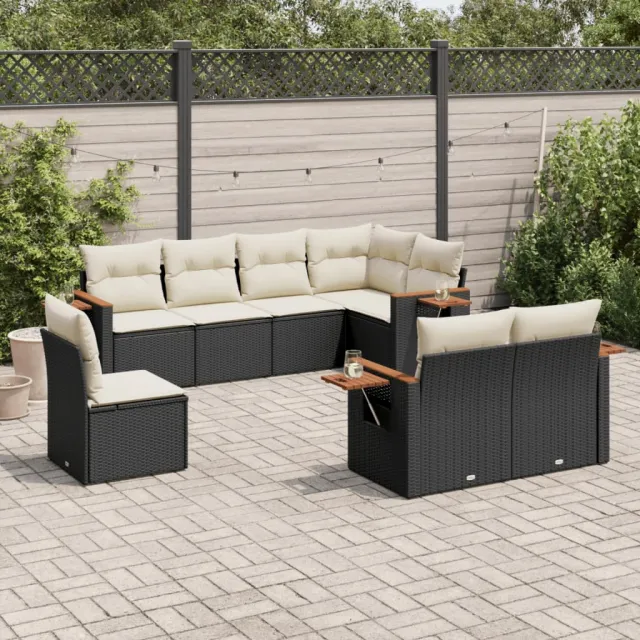 vidaXL 8-delige Loungeset met kussens poly rattan zwart, foto 2