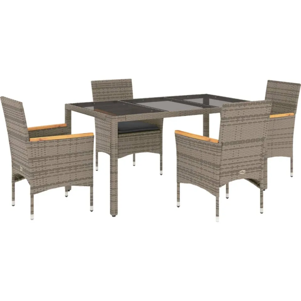 vidaXL 5-delige Tuinset met kussens poly rattan en glas grijs, foto 3