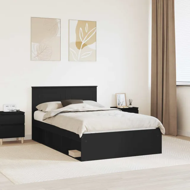 vidaXL Bedframe met hoofdeinde Zwart 135 x 190 cm Bewerkt hout