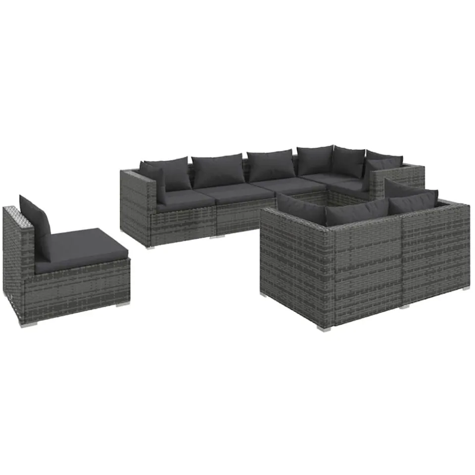 vidaXL 8-delige Loungeset met kussens poly rattan grijs, foto 4