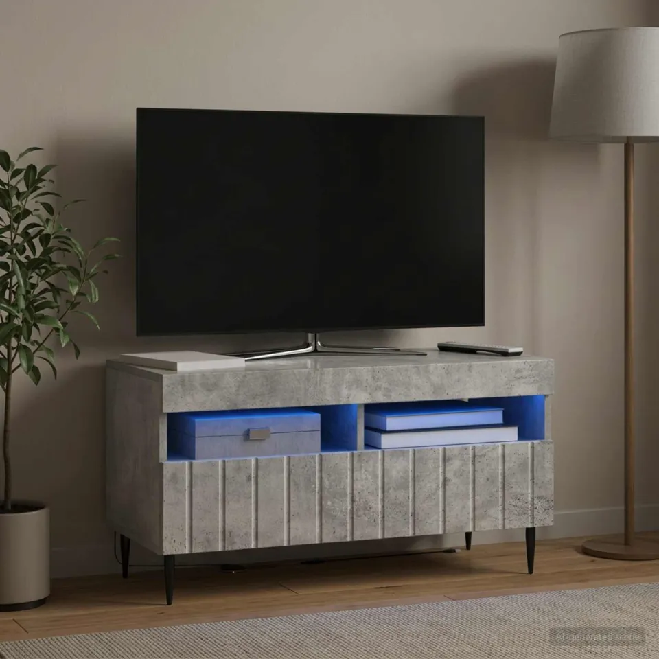 vidaXL LED tv-meubel ZWOLLE 81 x 35 x 43 cm Betongrijs Bewerkt hout grijs, foto 4