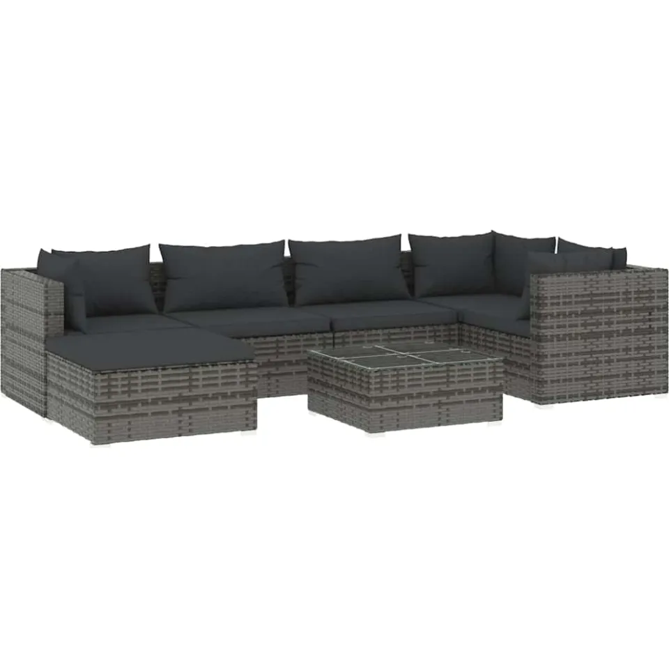 vidaXL 7-delige Loungeset met kussens poly rattan grijs, foto 3