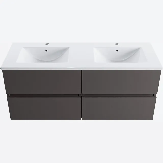 Mondiaz VICA 120cm badmeubel onderkast Dark Grey 4 lades. Wastafel DENIA dubbel 2 kraangaten, kleur Glanzend Wit.
