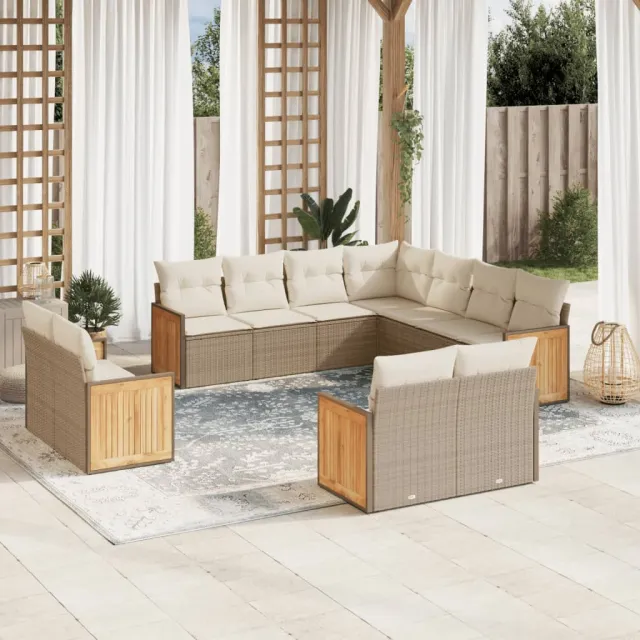 vidaXL 11-delige Tuinset met kussens poly rattan beige, foto 2