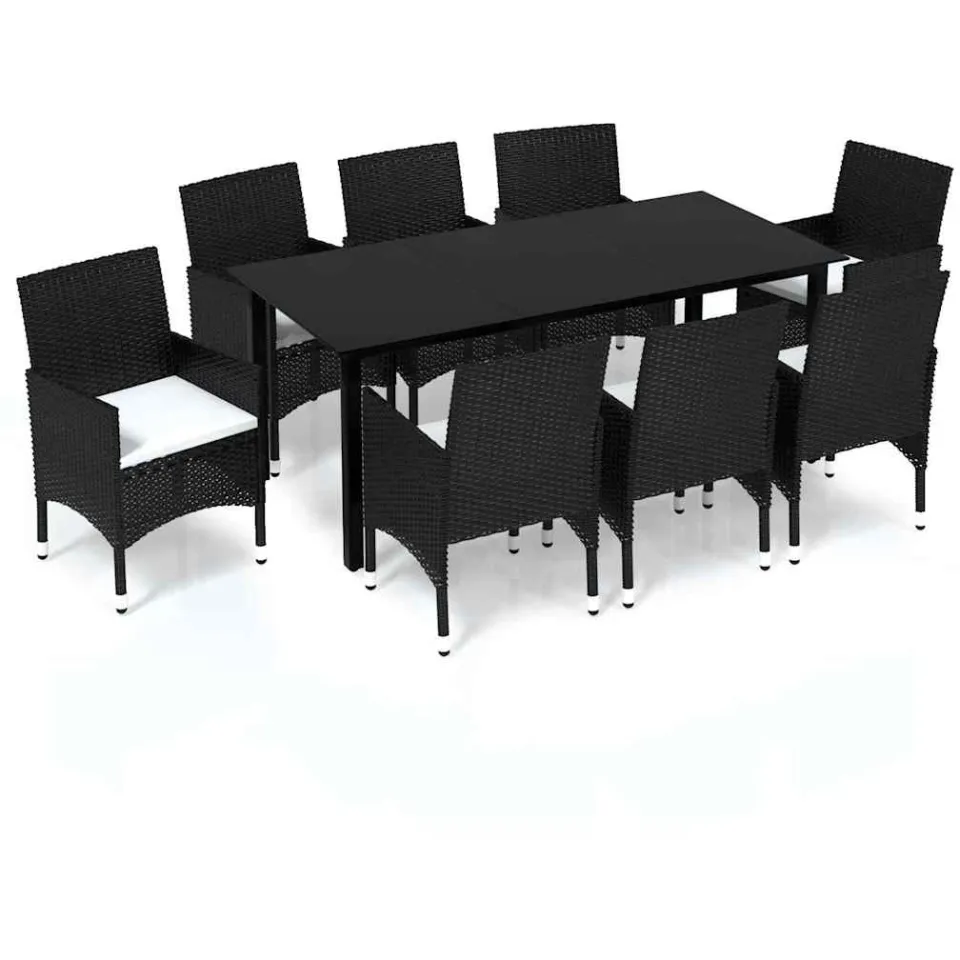 vidaXL 9-delige Tuinset met kussens poly rattan zwart, foto 3