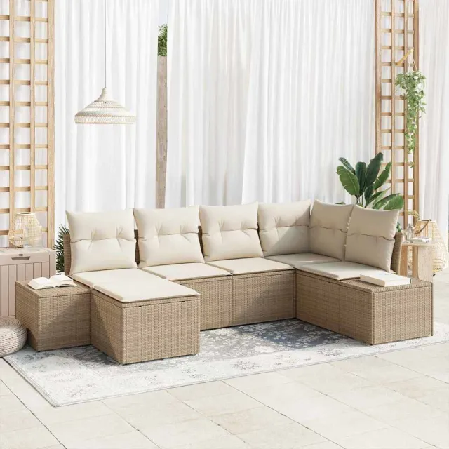 vidaXL Tuin Sofa Set 6 st Beige en Crème poly rattan, foto 2