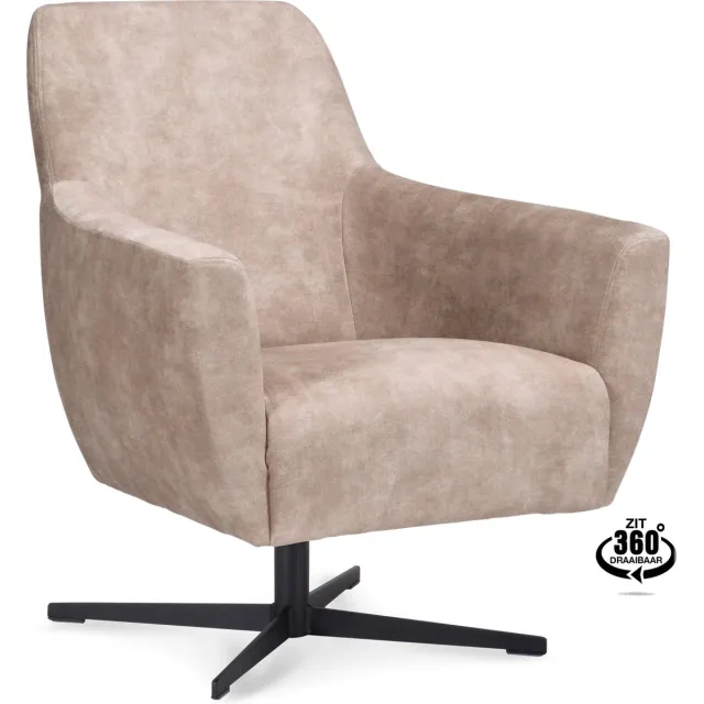 Icon Living Fauteuil Pearl - Stof Adore Sand - Poot Zwart 360° Draaibaar Bruin