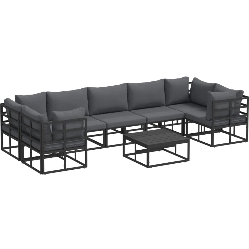 vidaXL Tuinbankenset 8 st Zwart Aluminium