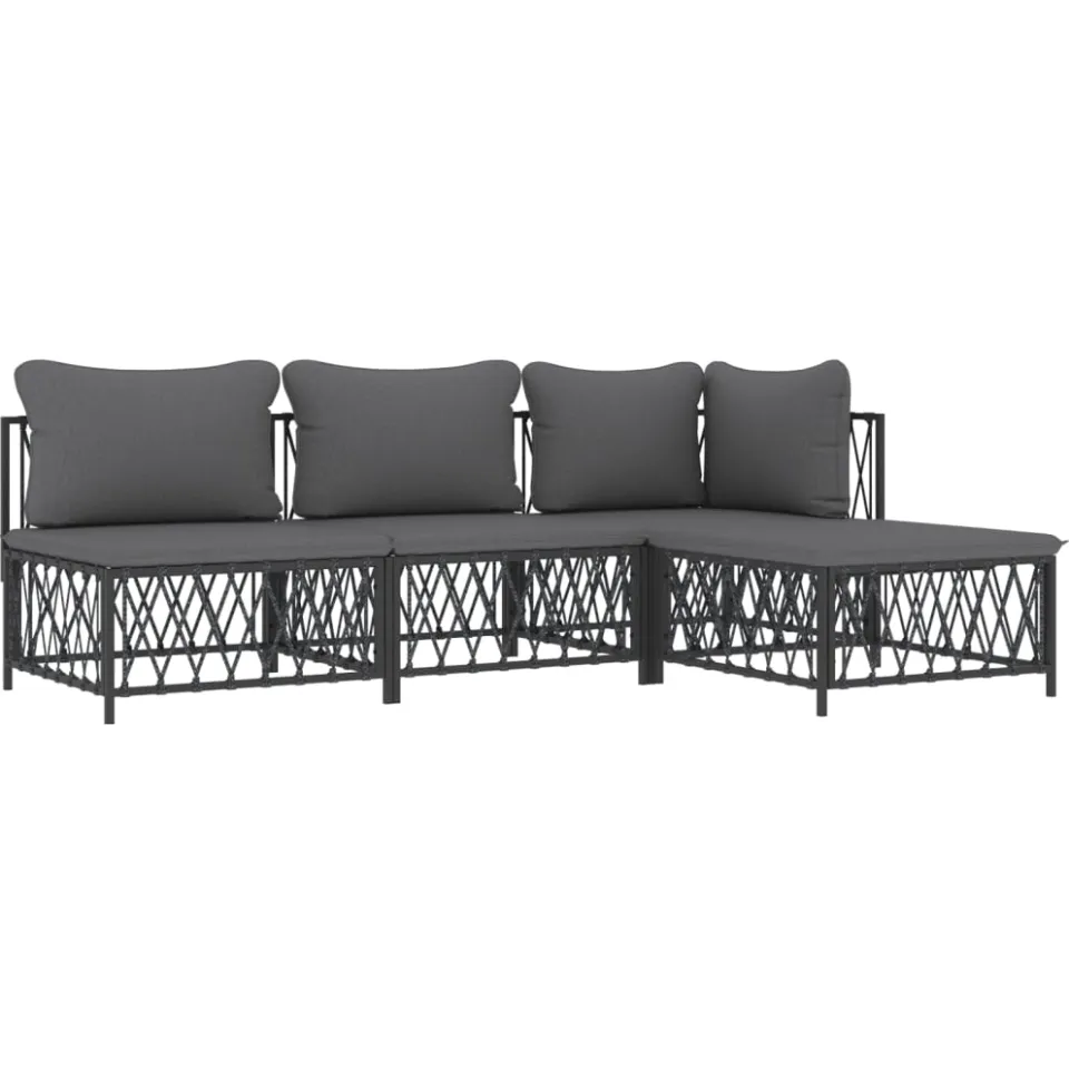 vidaXL 4-delige Loungeset met kussens staal antracietkleurig Anthraciet