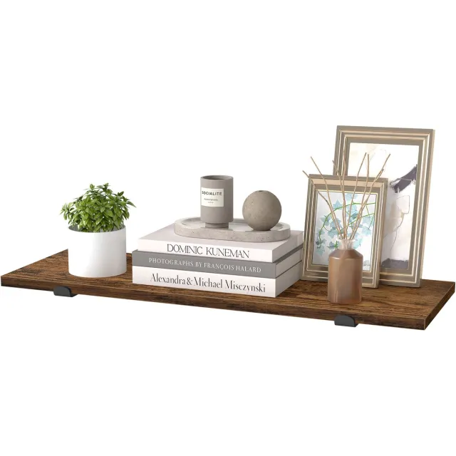 Songmics Wandplank - Zwevend Wandrek van Hout - Modern Design - Voor Woonkamer Slaapkamer Eetkamer Bruin-Zwart