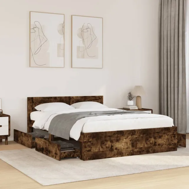 vidaXL Bedframe met hoofdeinde bewerkt hout gerookt eiken 120x200 cm Bruin