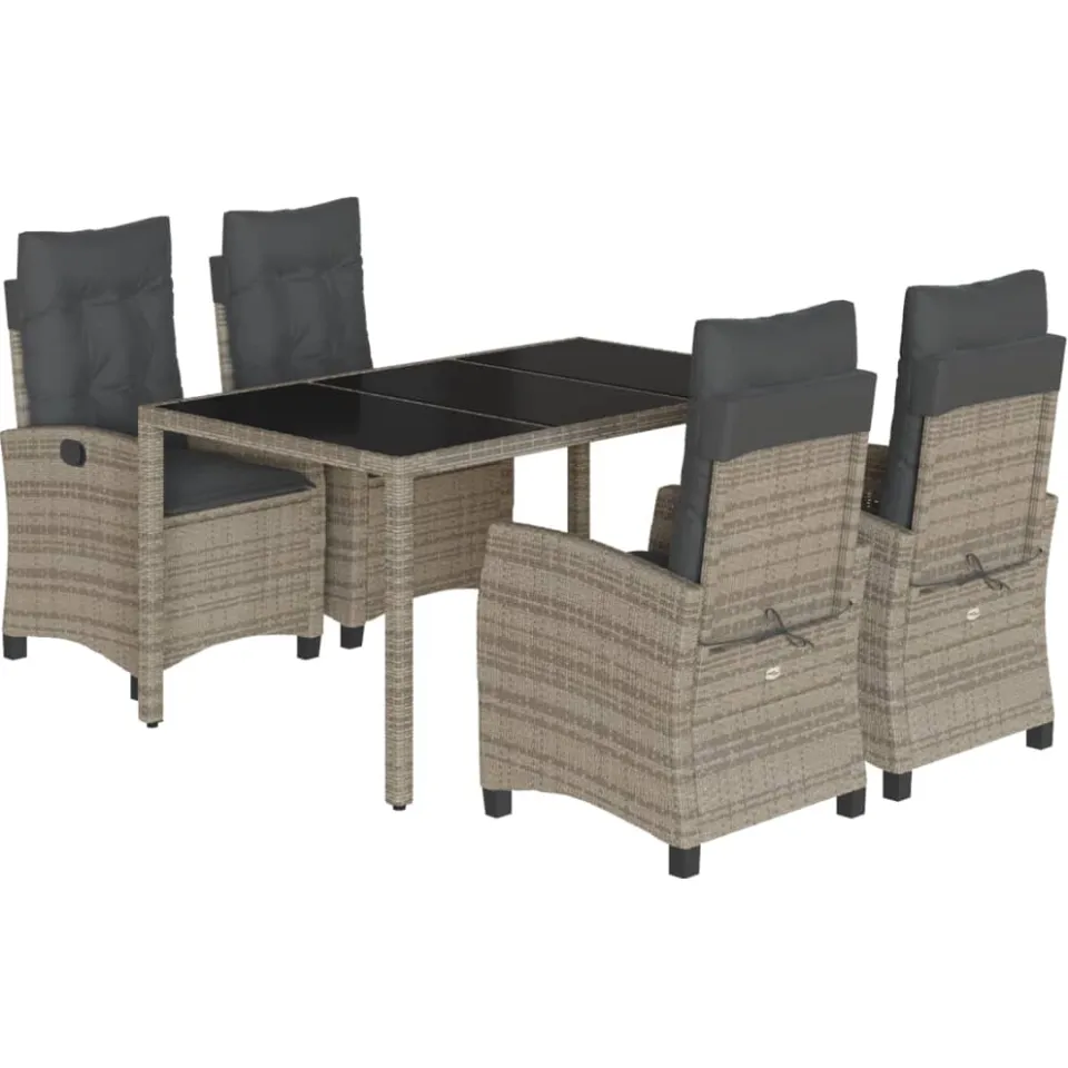 vidaXL 5-delige Tuinset met kussens poly rattan grijs, foto 4