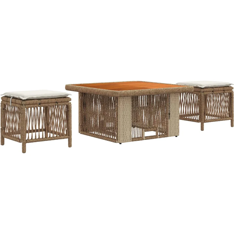 vidaXL Tuin eettafelset 3 st 2-zits Beige en Crème poly rattan