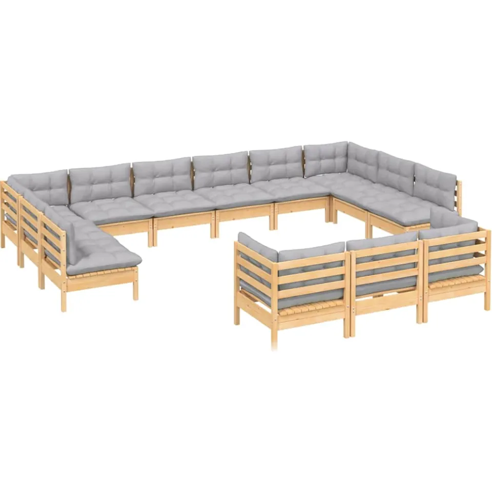 vidaXL 13-delige Loungeset met grijze kussens grenenhout Grijs