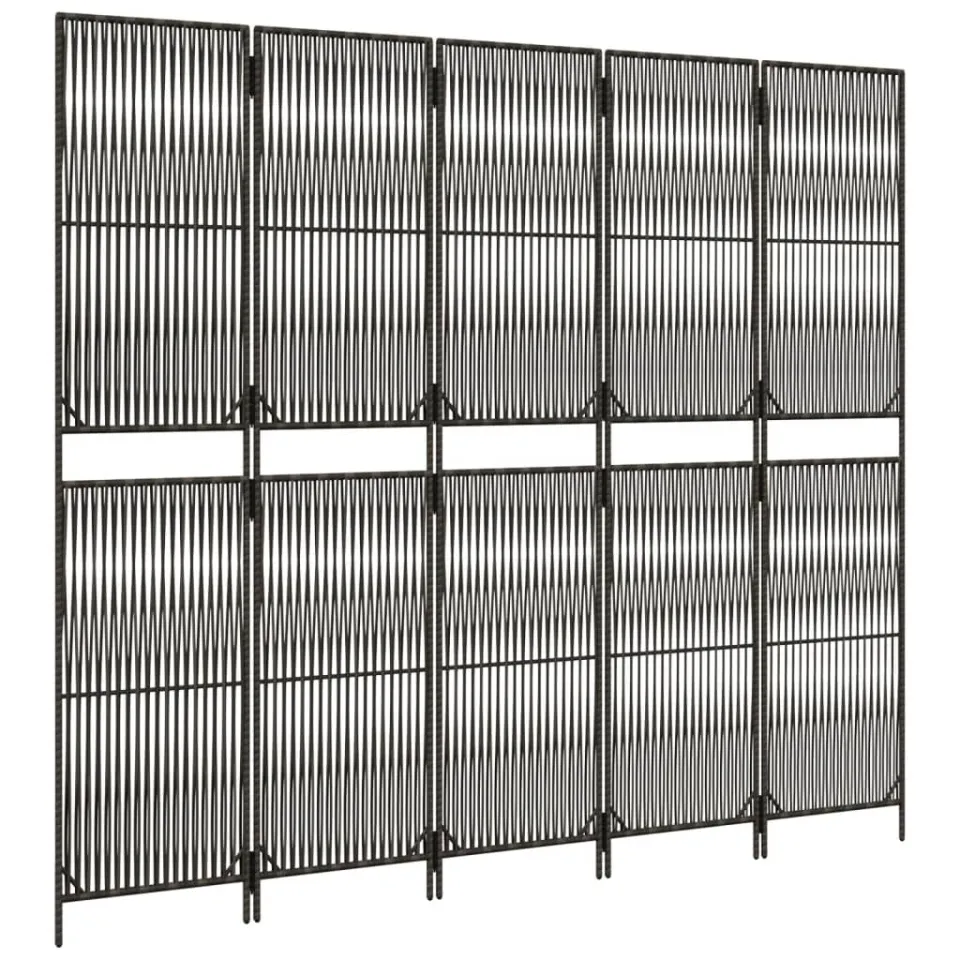 vidaXL Kamerscherm 5 panelen poly rattan grijs, foto 5