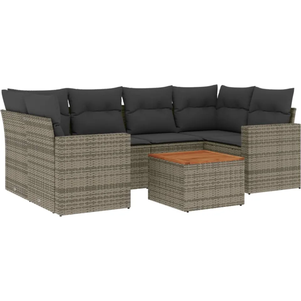 vidaXL 7-delige Loungeset met kussens poly rattan grijs, foto 3
