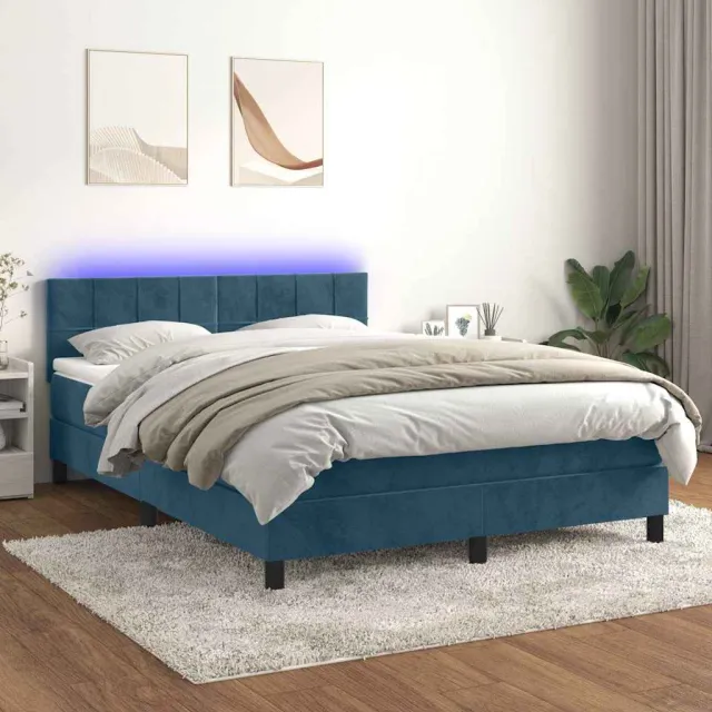 vidaXL Boxspring met matras en LED fluweel donkerblauw 140x190 cm blauw