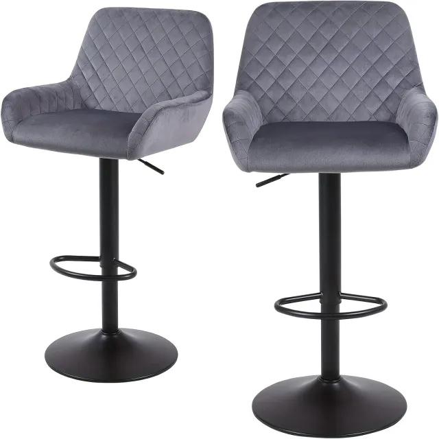 Mura Logistiek Mura Barkruk - Barstoel - Barkrukken - Keukenkruk - Bar Stool - Stoel - Set Van 2 - 150kg Draagkracht - Diepgrijs / Zwart