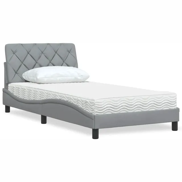 vidaXL Bed met matras stof lichtgrijs 100x200 cm