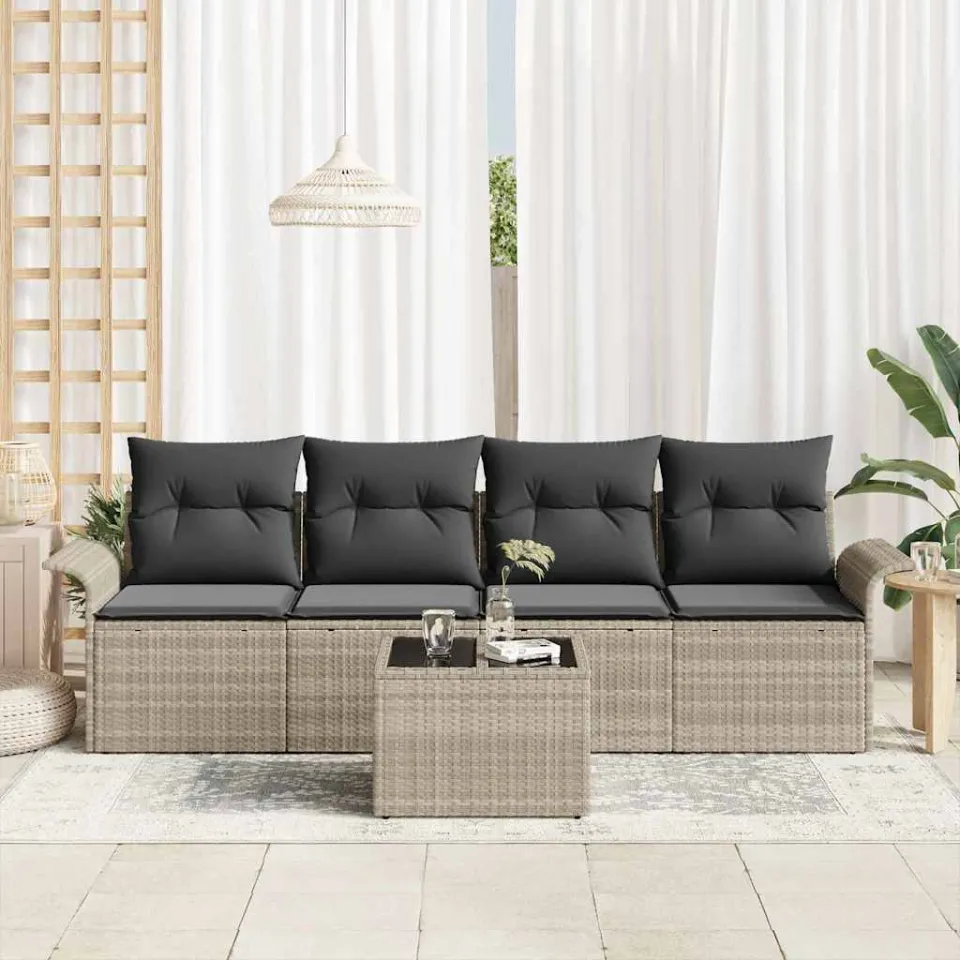 vidaXL Bankstel 5 st Lichtgrijs poly rattan grijs, foto 3