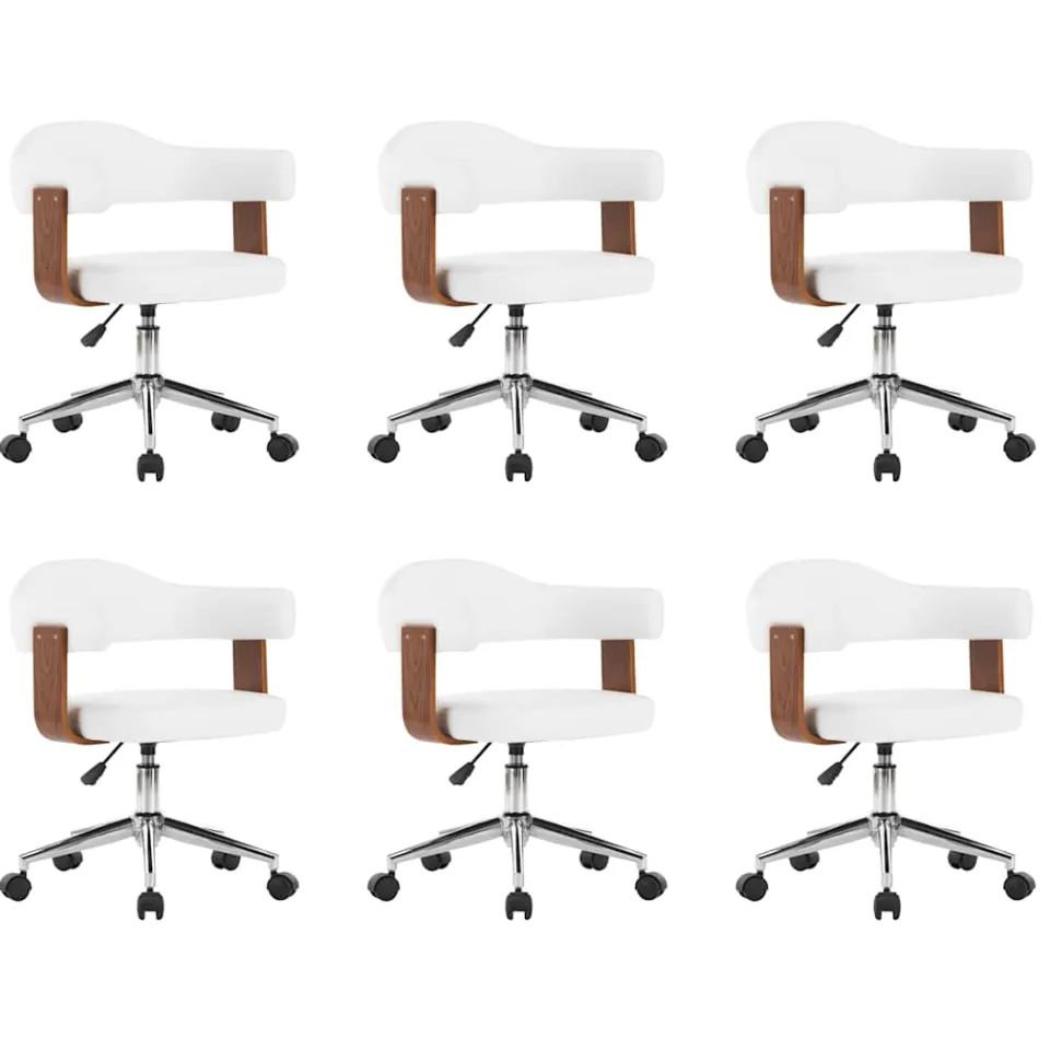 vidaXL Eetkamerstoelen draaibaar 6 st gebogen hout en kunstleer wit, foto 3