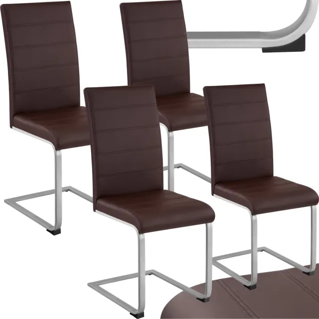Tectake Eetkamerstoelen Bettina - Kunstleren stoelen voor Eettafel - Keukenstoelen met ergonomisch gevormde rugleuning - Diverse kleuren en sets - Maximale belasting 120 kg - Afmeting (LxBxH) 41 x 52 x 99 cm - Set van 4 - Bruin