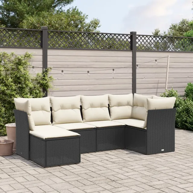 vidaXL 6-delige Loungeset met kussens poly rattan zwart, foto 2