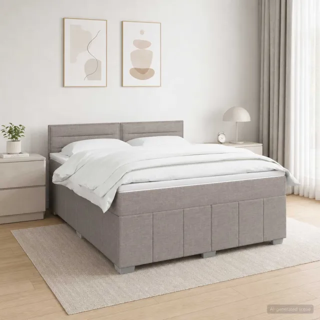 vidaXL LED Boxspring Bed met Matras Taupe 140 x 200 cm Stof